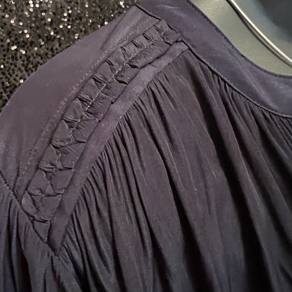 ***S O L D*** Classic Navy Blue Blouse with Bat Wing Sleeves and Braided Trim - Picture 8 of 13